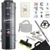3 Inlet Central Vacuum Installation Kit Powered by Galaxie GA-80 with Hose and Hard Floor Cleaning Set White Inlets