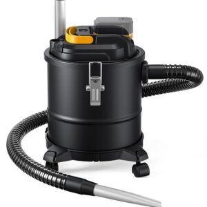 Cordless Ash Vacuum, for DeWalt 20V Max Battery, 4-Gallon Portable Vacuum Cleaner, Black, with Hose Nozzles HEPA Filters Wheels, for Pellet Wood Stove BBQ Grill (Bare Tool ONLY)