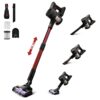 Cordless Stick Vacuum Cleaner, 6-in-1 Lightweight Stick Vacuum w/Powerful Brushless Motor & Led Display, Portable Wireless Rechargable Vacuum (Black & Burgundy)
