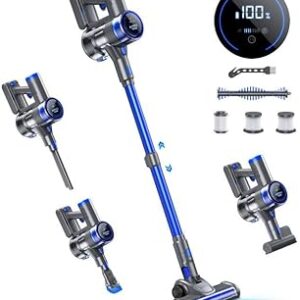 Cordless Vacuum Cleaner, 33Kpa/400W Rechargeable Stick Vacuum with LED Display, 6-in-1 Lightweight Cordless Stick Vacuum Cleaner with 45 Mins Runtime for Car Pet Hair Carpet...