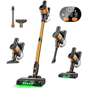 Cordless Vacuum Cleaner, 350W/30Kpa 8-in-1 Stick Vacuum with Anti-Tangle Brush, Upgraded Green LED Light, 40min Runtime, Lightweight Rechargeable Vacuum for Home, Hardwood...
