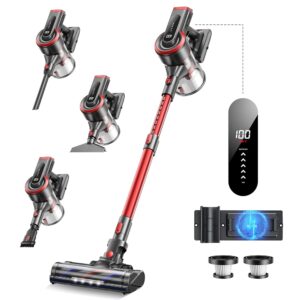 Cordless Vacuum Cleaner, 40kPa/450W Stick Vacuum Cleaner Up to 55 Mins Runtime with LED Touch Screen, Handheld Anti-Tangle Vacuum Cleaner with Charging Station for Carpet Hard...