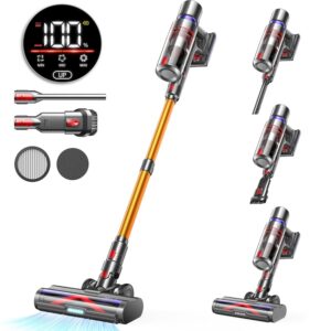 Cordless Vacuum Cleaner, 45Kpa 550W 60Mins Vacuum Cleaners for Home, Stick Vacuum with LED Touch Screen, Anti-tangle Wireless Vacuum, Rechargeable Cordless Vacuum for Pet Hair,...