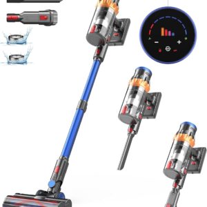 Cordless Vacuum Cleaner, 550W/45Kpa Stick Vacuum with Intelligent Display, 60Mins Runtime Vacuum Cleaner for Home, Anti-Tangle & Auto Mode, Rechargeable Vacuum for Pet Hair...