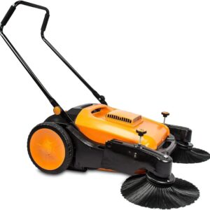 Industrial Floor Sweeper with Triple Brooms, 38 inch Outdoor and Indoor Hand Push Floor Sweeper, 38,000 Square feet per Hour, 12 gal Waste Container, Orange (Floor Sweeper 980S)