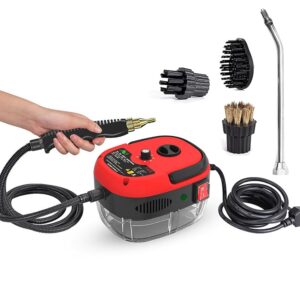 Kawlity 2500W 110V High-temperature High-pressure Steam Cleaner Handheld with 3 Brush Heads + Gloves + Scraper For Home Kitchen, Bathroom, Tile, Table, Doll (Red)