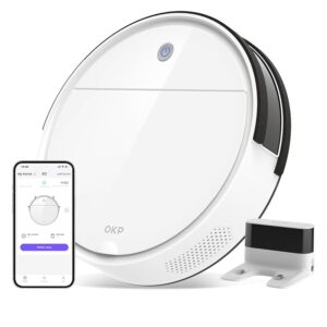 OKP Robot Vacuum Cleaner, Tangle-Free, Super Thin, Low Noise, Powerful Suction, Cleaning Schedules, Self-Charging, Robotic Vacuums with Wi-Fi/App/Alexa Control, Ideal for Pet...