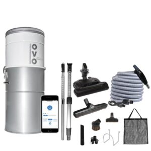 OVO 750 Airwatts System, Hybrid Filtration, 35L or 9.25Gal, Easy Control Your Central Vacuum with Smart Device, 40ft Carpet Deluxe Accessory kit Included, White