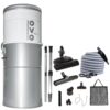 OVO Unit Heavy Duty Powerful Central Vacuum System, Hybrid Filtration (with or Without Disposable Bags) 35L or 9.25Gal, 700 Air watts with 35 ft Carpet Deluxe Accessory Kit, Silver